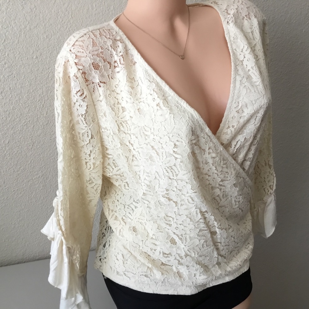 ADIVA Romantic Lace Bell Sleeve Surplice Blouse